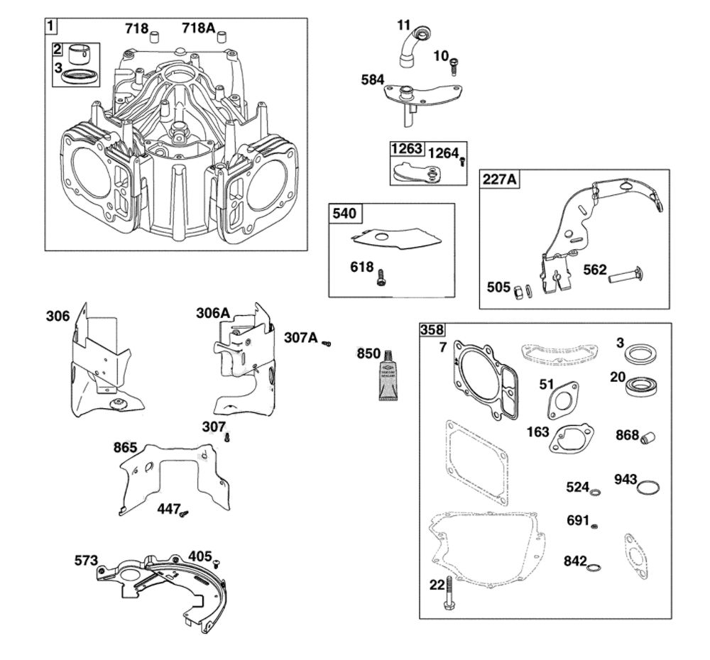 Cylinder Diagram and Parts List for 44U877-0024-G1  Briggs and Stratton Engine